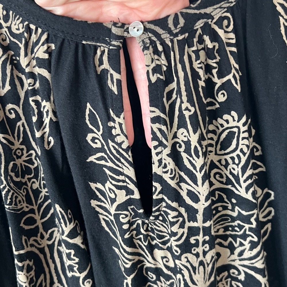 Lucky Brand 2X Blouse Black Tan Floral Damask Boho Peasant Soft Comfy Viscose - Picture 8 of 13
